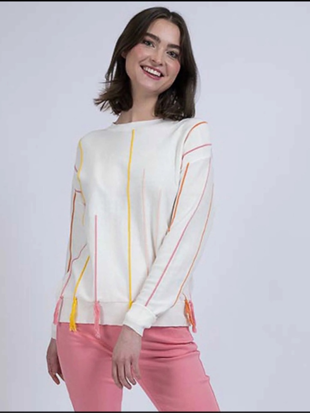 New! Trisha Tyler medium white tassel cotton sweater top.